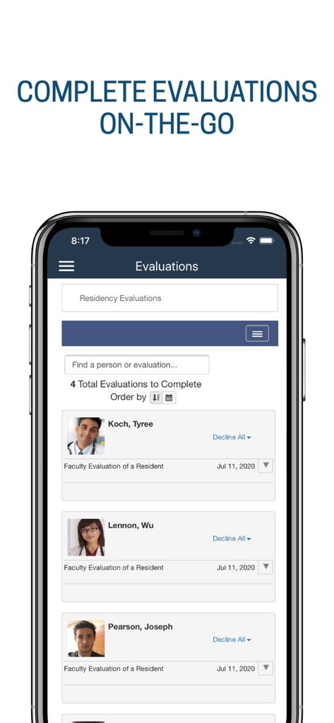 Uma tela de smartphone mostrando o recurso Avaliações do aplicativo de educação médica Novas Inovações.