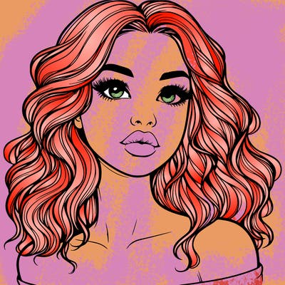 realistic girl with wavy hair and lips