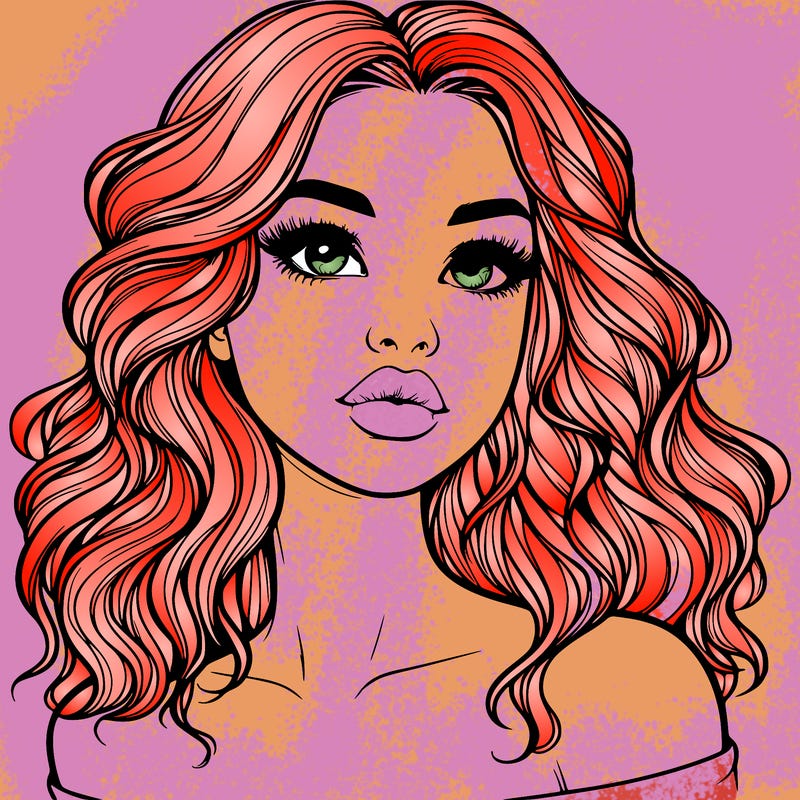 realistic girl with wavy hair and lips