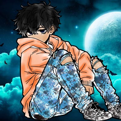 a male hoddie ripped jeans messy hair anime