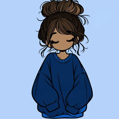 girl with baggy sweatshirt and messy bun
