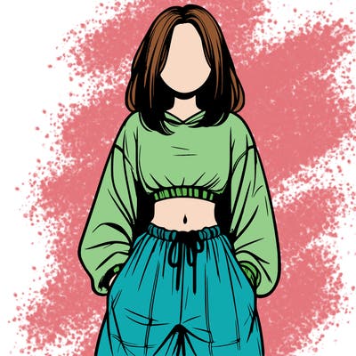 realistic girl faceless with baggy pants and a crop top