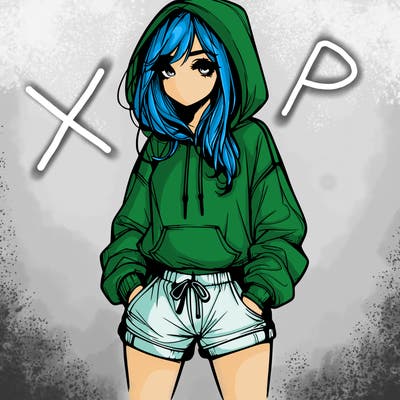 realistic girl in shorts and hoodie