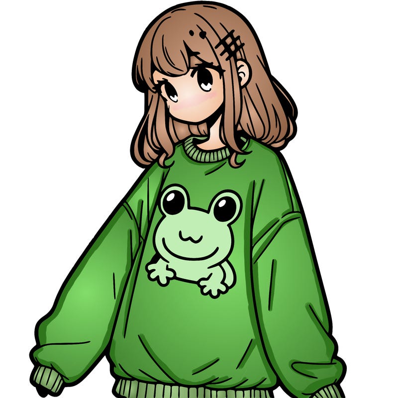 girl wearing frogging sweatshirt