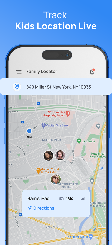 Parental Control App: Mobicip - Mobicip app interface showing real-time GPS location tracking for multiple family members on a map.