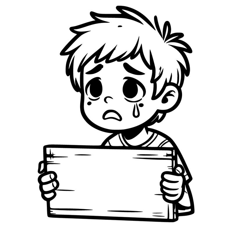 desperate boy with sign