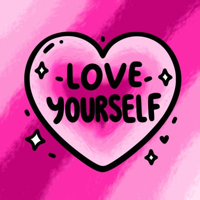 a cute heart shaped sign that says love yourself