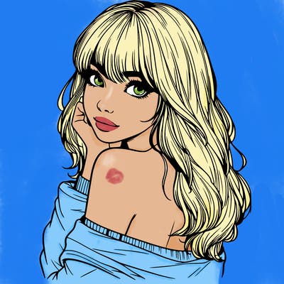 realistic girl with bangs looking over her shoulder