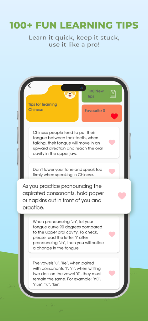 HeyChina: Learn Chinese - 中国語学習と発音のヒントを表示するモバイルアプリインターフェース