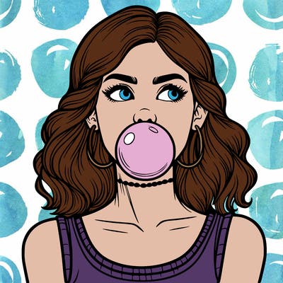 woman blowing a bubblegum bubble