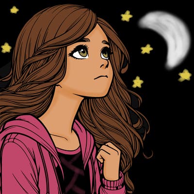 realistic girl looking at the sky