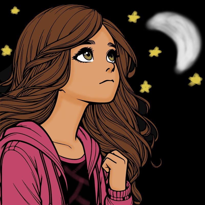 realistic girl looking at the sky