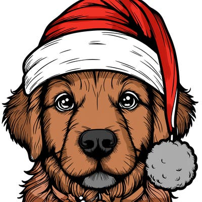 realistic dog with a christmas hat