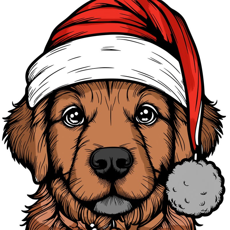 realistic dog with a christmas hat