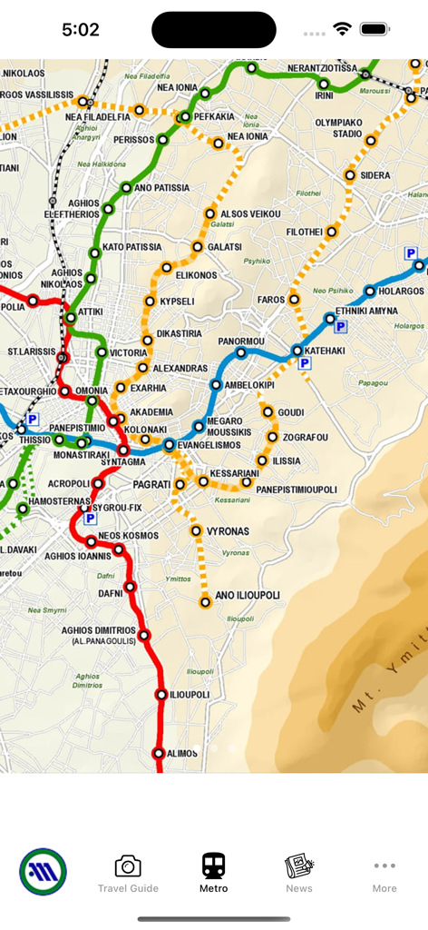 Athens Subway Map - Una colorata mappa della metropolitana di Atene con i nomi delle stazioni in inglese