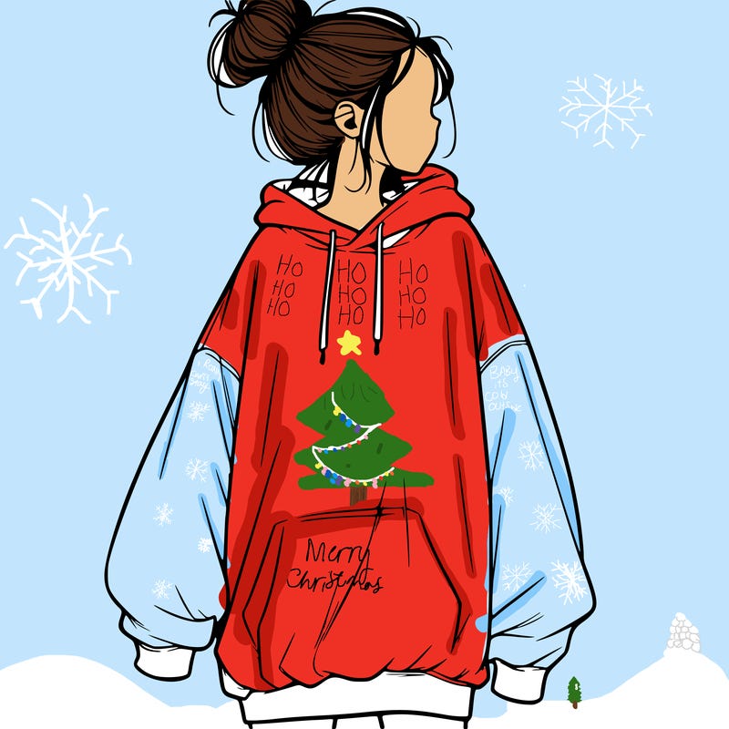 realistic girl with a oversized sweatshirt on and a bun