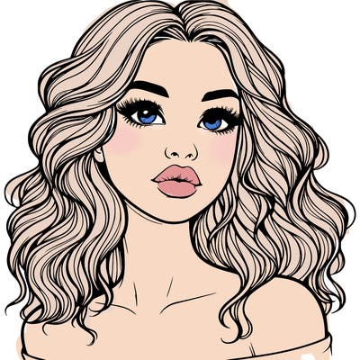 realistic girl with wavy hair and lips