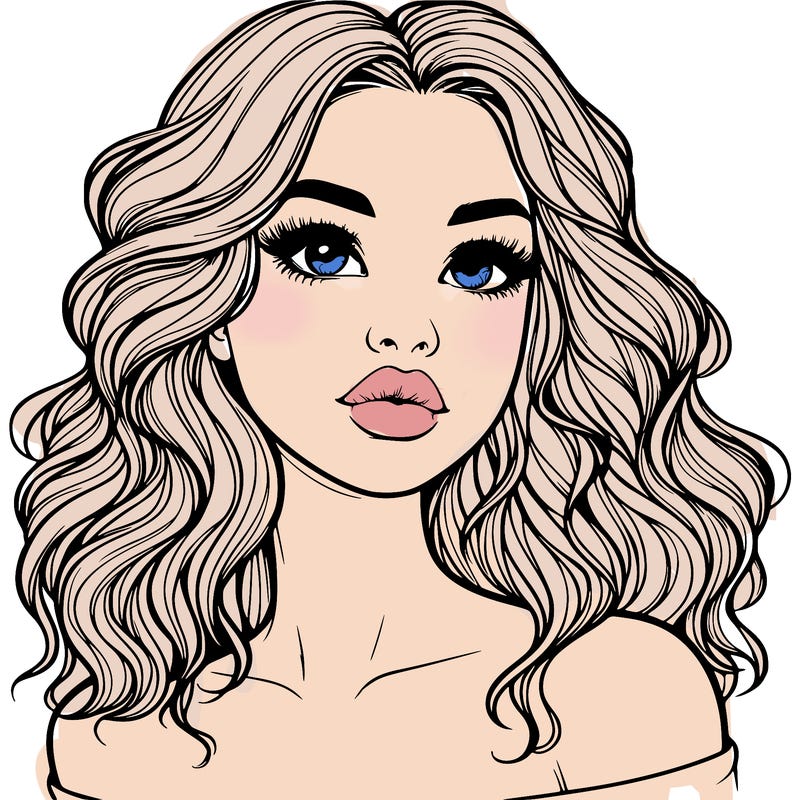 realistic girl with wavy hair and lips