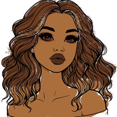 realistic girl with wavy hair and lips