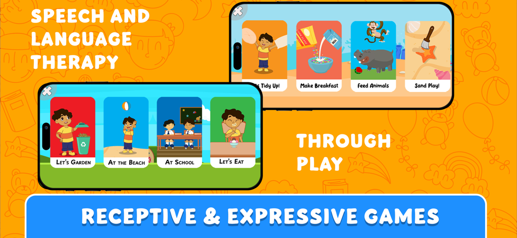 Speakaroo: Speech Therapy - Speakaroo app interface showing various speech and language therapy games for children