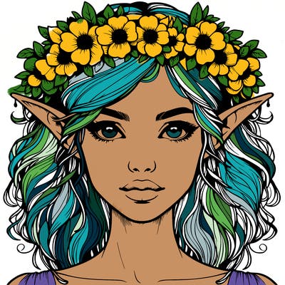 realistic female elf with flower crown