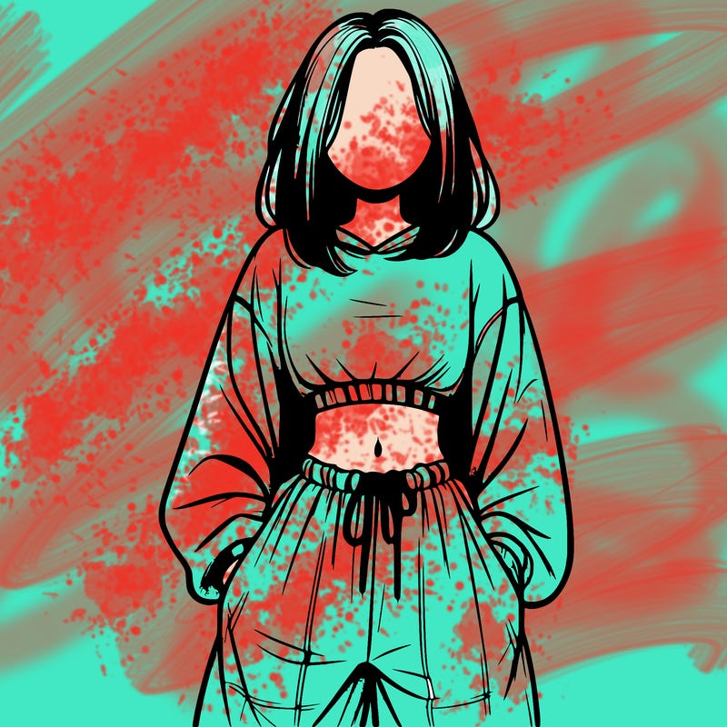 realistic girl faceless with baggy pants and a crop top