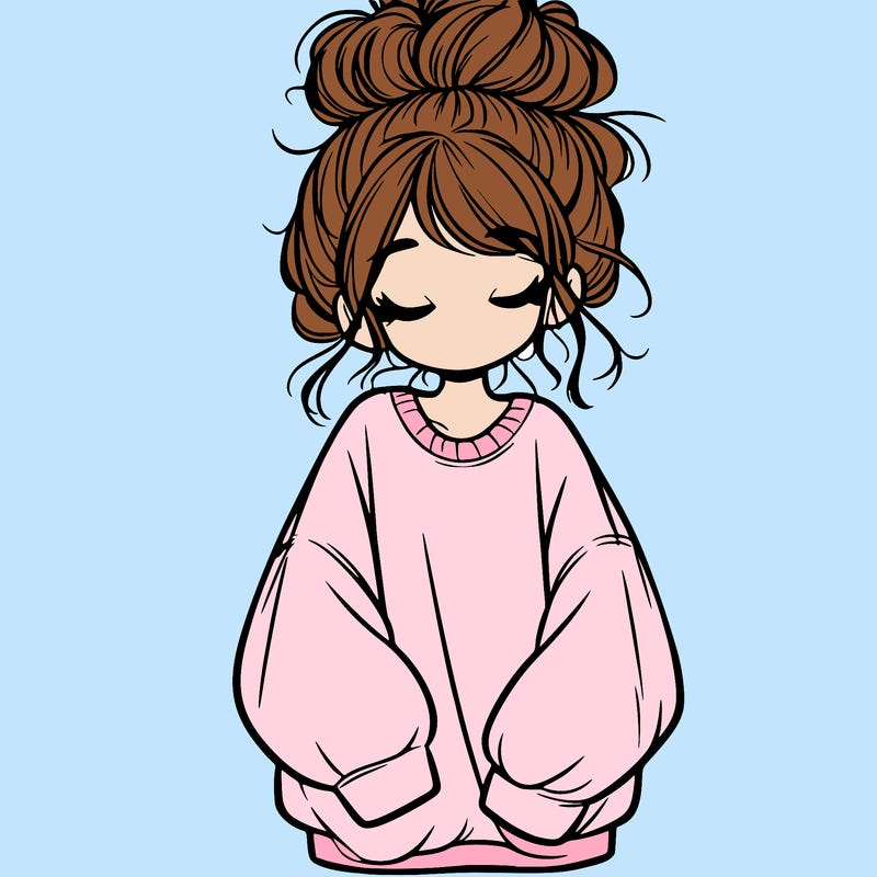 girl with baggy sweatshirt and messy bun