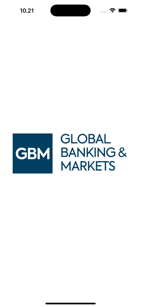 Global Banking & Markets - Pantalla de inicio de la aplicación Global Banking and Markets GBM con el logo de la empresa.