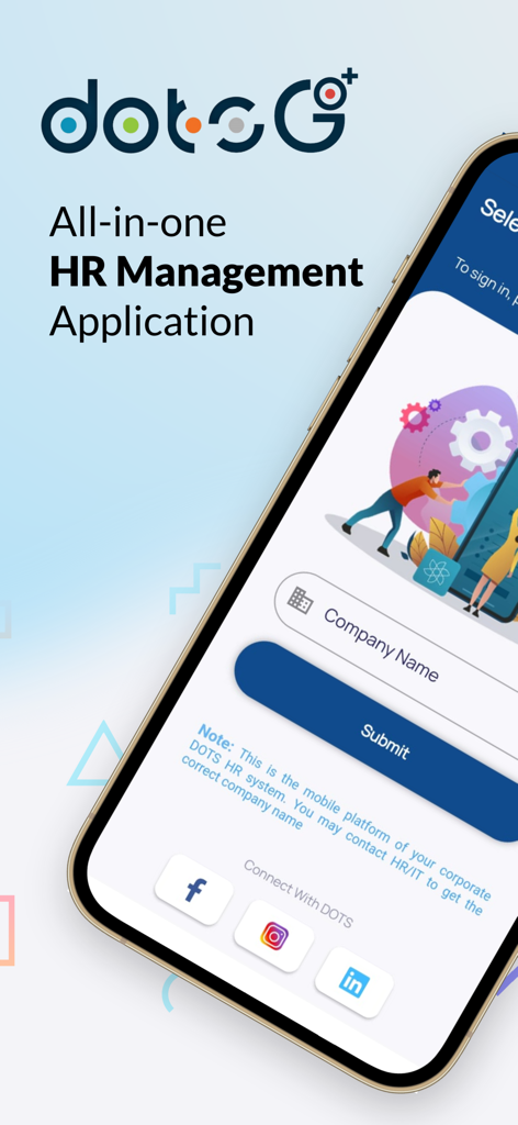 DOTS GO+ - DOTS GO+ mobile application login interface featuring company name entry for HR and workforce management.