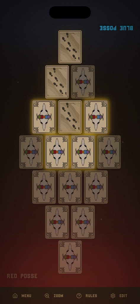 Cardy Cardy Flip Game - Wild West themed game board with cards forming a path between two teams