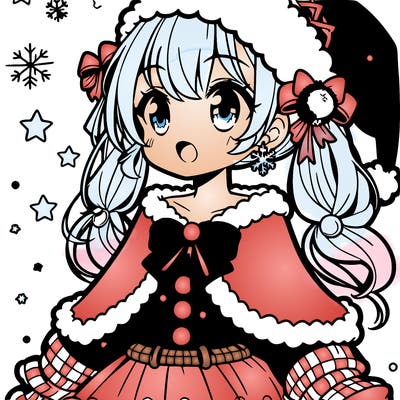 a girl in christmas clothes in anime