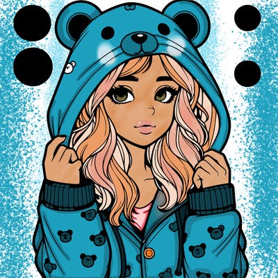 realistic girl in a animal pjs hoodie