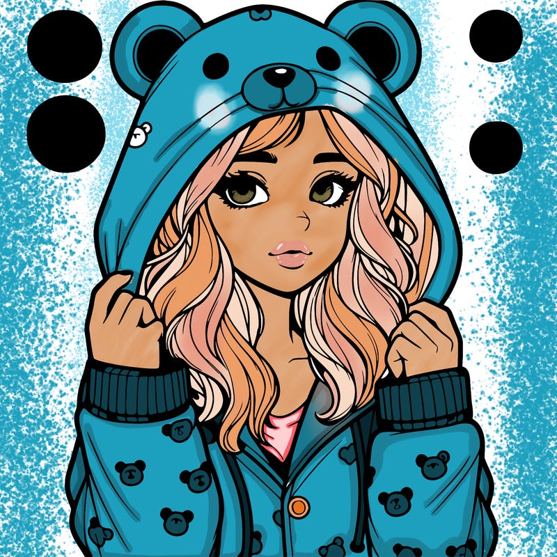 realistic girl in a animal pjs hoodie