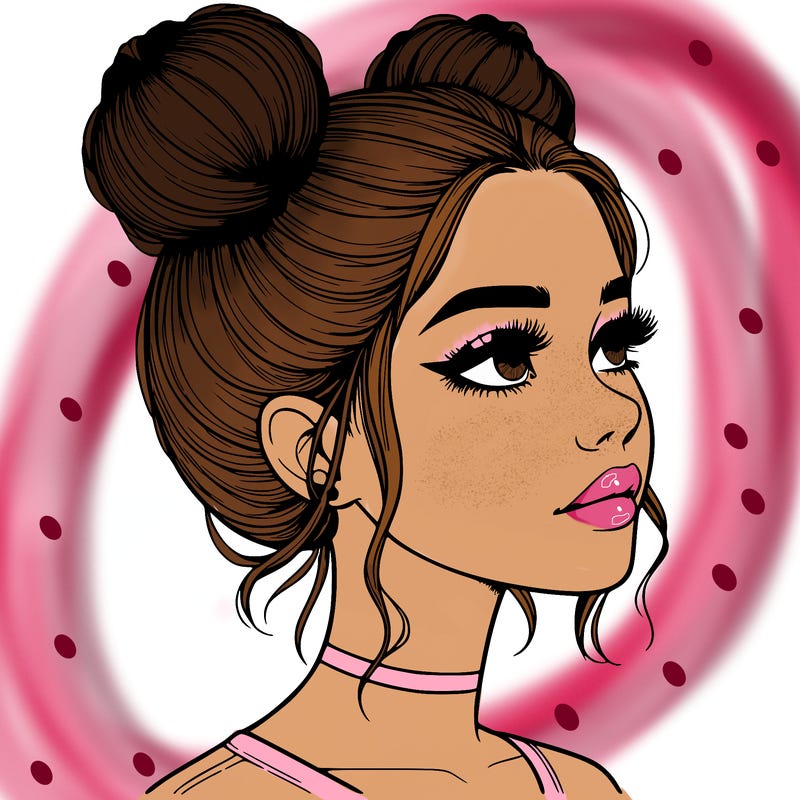 realistic girl with buns on the top of her head