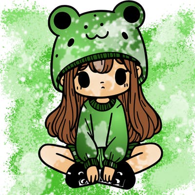 a girl wearing a frog hat and some frog socks