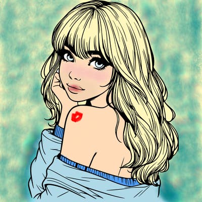 realistic girl with bangs looking over her shoulder