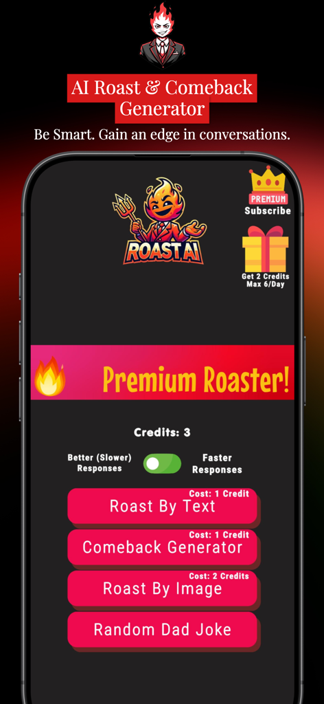 Roast Bot:AI Insult & Joke App - Main menu screen of the Roast Bot AI app featuring roast by text and image options