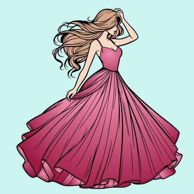 realistic woman with dress flowing in the wind