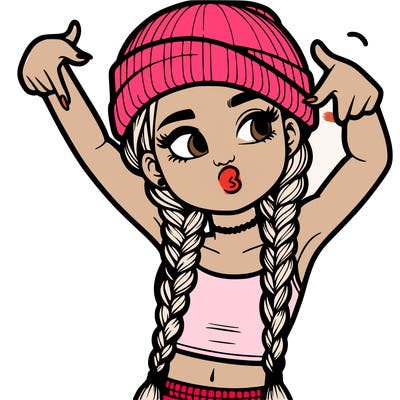 realistic teenage girl with braids and a beanie and crop top doing 🫶🏼