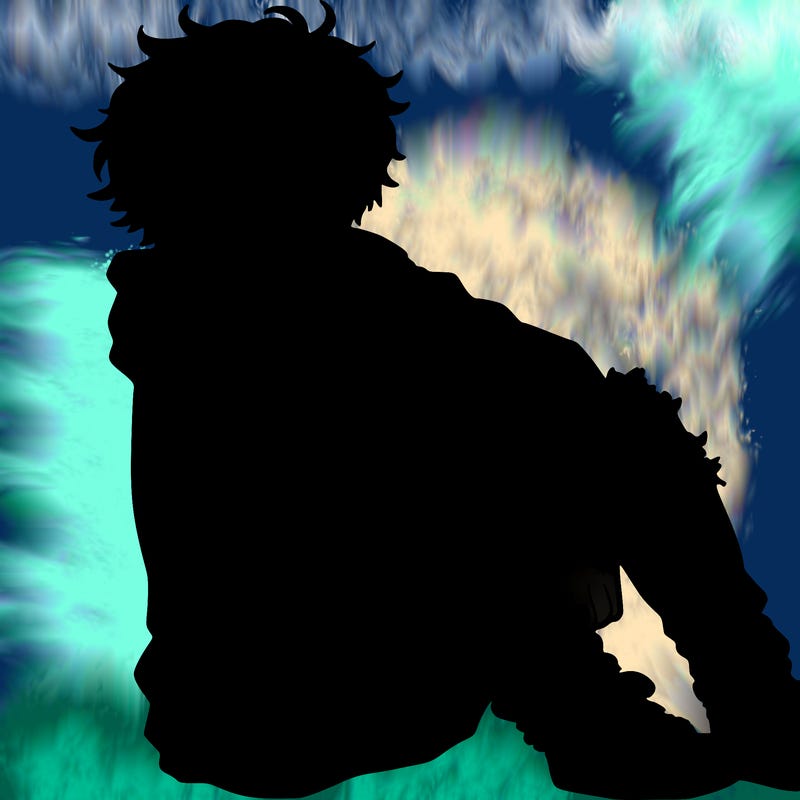 a male hoddie ripped jeans messy hair anime