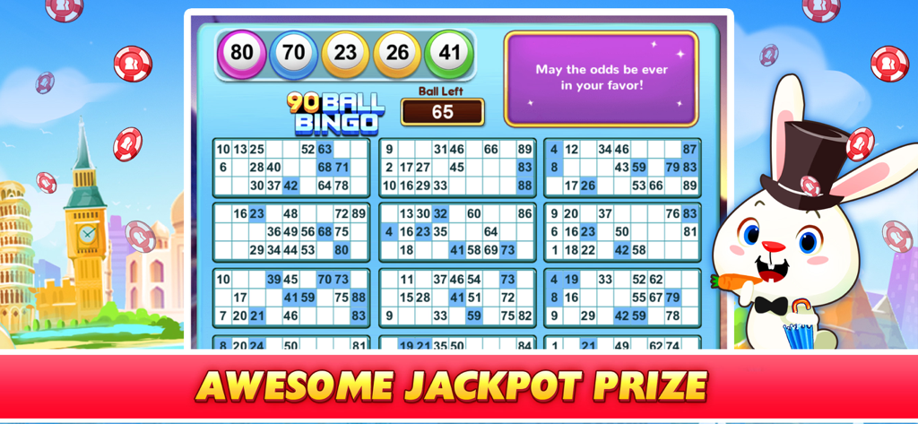 Bingo Win™: Live Bingo Games - Bingo Win game screen showing 90 ball bingo with multiple cards and a jackpot prize