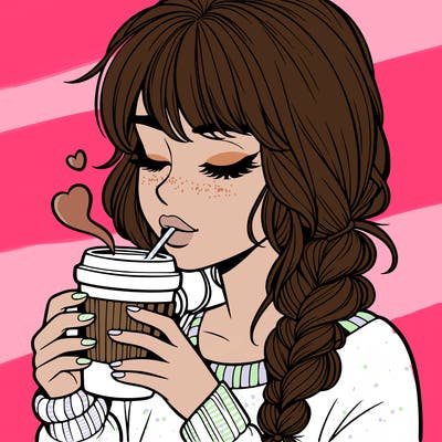 realistic girl drinking coffee