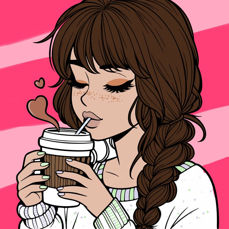 realistic girl drinking coffee