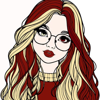 girl with long hair and freckles and glasses realistic