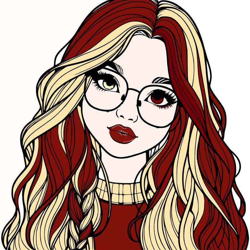 girl with long hair and freckles and glasses realistic