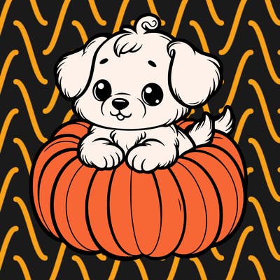 cute little puppy in a pumpkin