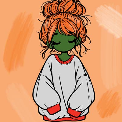 girl with baggy sweatshirt and messy bun