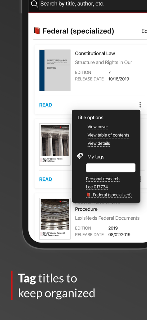 LexisNexis® Digital Library - Marquage de titres dans l'application LexisNexis Digital Library pour organiser la recherche juridique