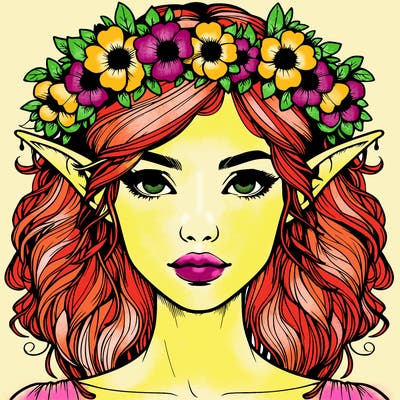 realistic female elf with flower crown