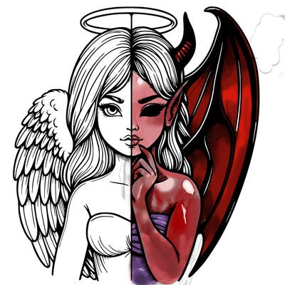 realistic angel half demon